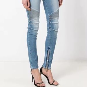 Light Blue Skinny Jeans with Moto Details and Ankle Zippers